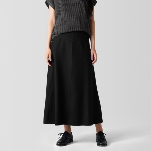 NWT Eileen Fisher Black Felted Wool Jersey A-Line Skirt - Picture 1 of 12